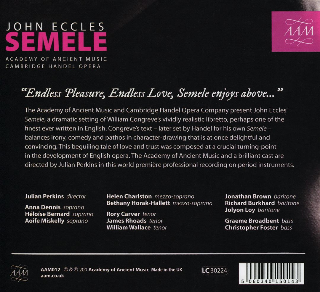 John Eccles: Semele cover art