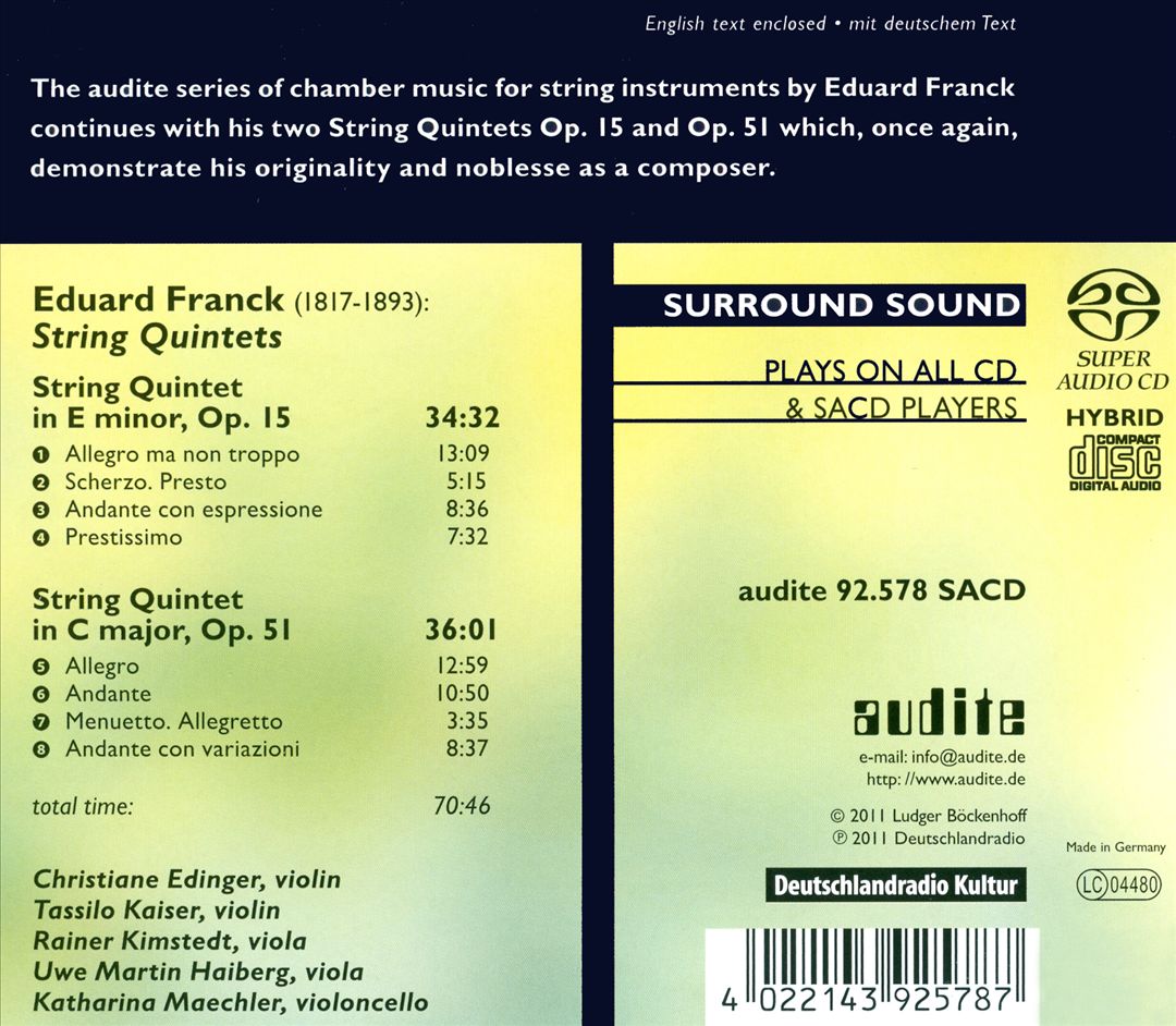 Eduard Franck: String Quintets cover art